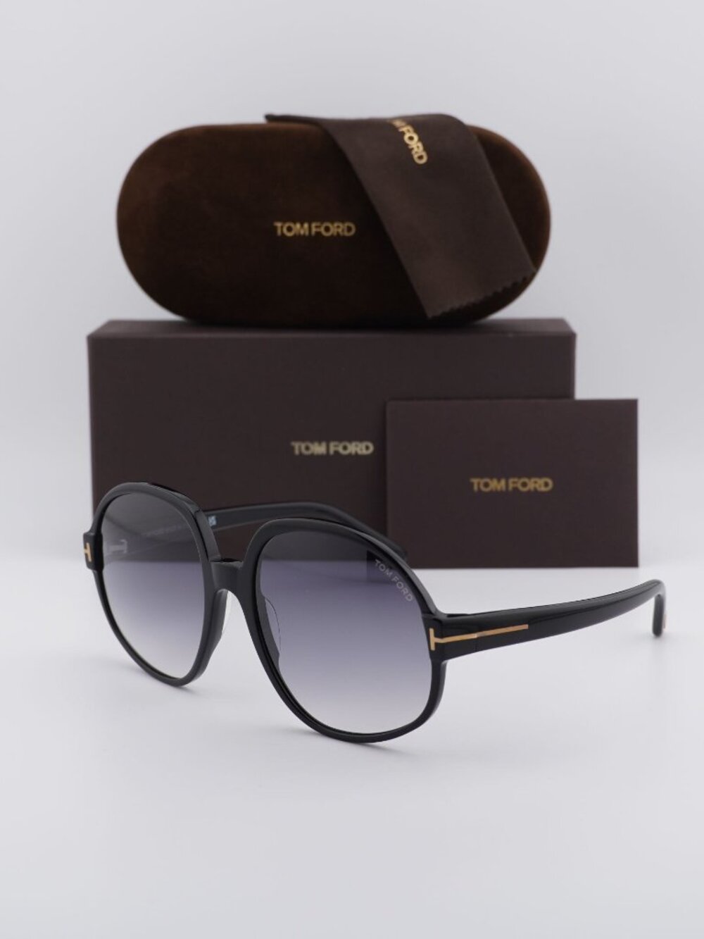 Tom Ford Claude FT0991 01B Round Sunglasses - Shiny Black \Gradient Smoke